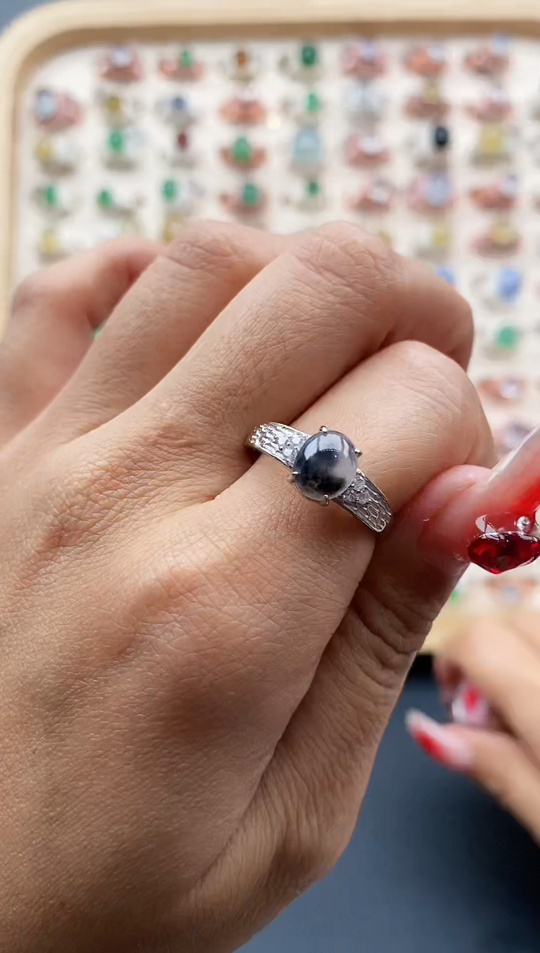 【闪购商品】翡翠戒指银S925镶嵌缅甸A货天然翡翠333  2+4