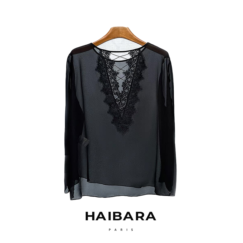 【美背交叉蕾丝乔其纱】乔其纱100%防晒罩衫修身设计小个子上衣