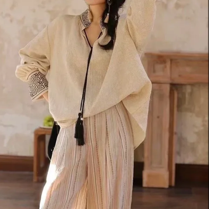 【ICS 韵裕】女装韩系刺绣女士长袖衬衫衬衣刺绣宽松外套衬衫