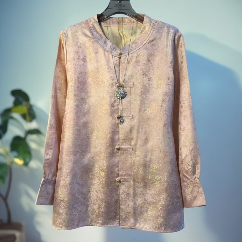 妍【流光溢彩】大码新中式国风复古重工刺绣提花百搭打底上衣