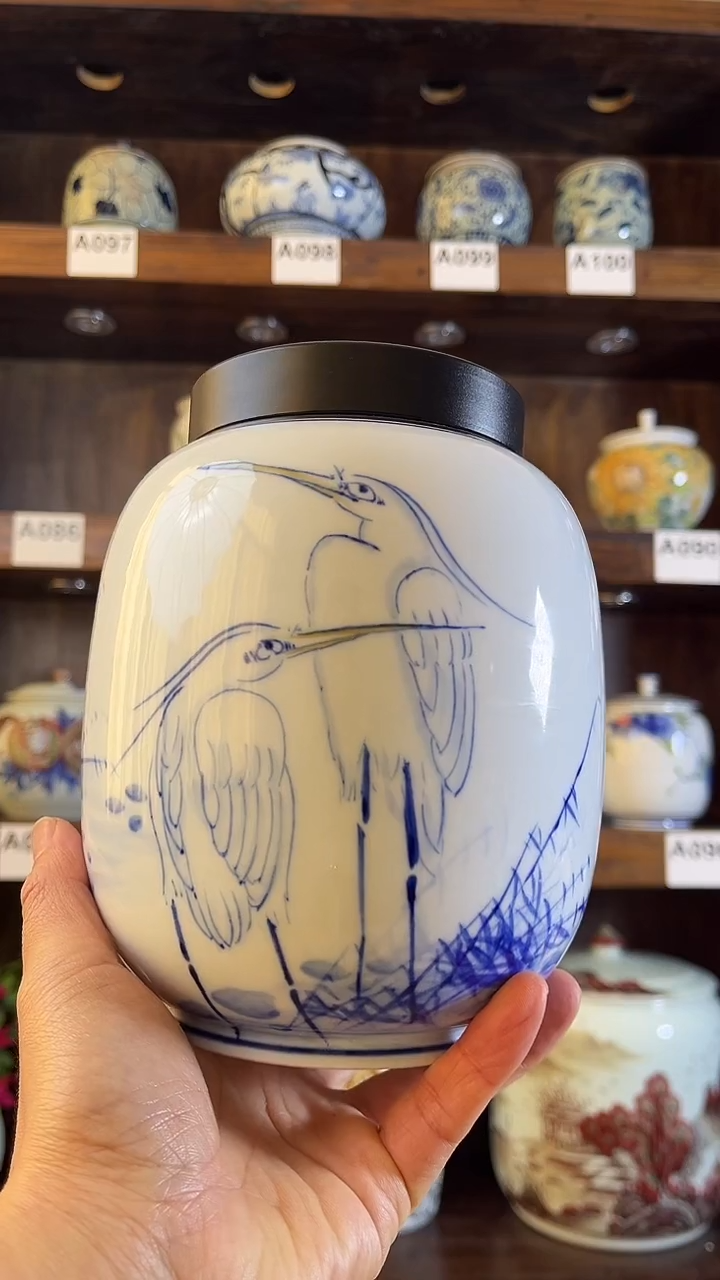 【闪购商品】纯手工手绘一鹭连升密封罐储物罐