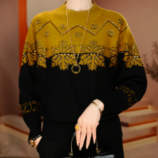 秋冬新款含绵羊毛抗起球显白显瘦针织毛衣弹力舒适保暖V24H0954