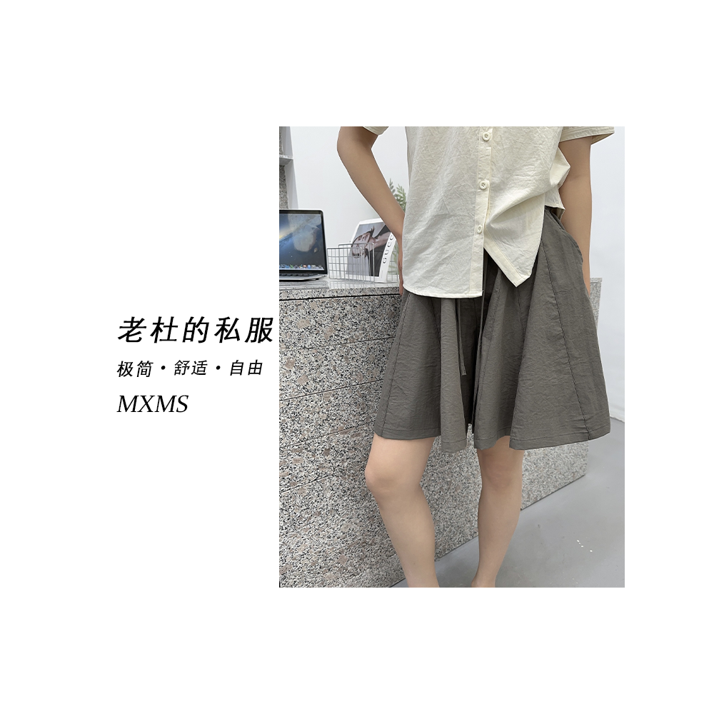 （杜思蒙服饰）25829-“宝藏衣橱”韩系休闲设计感拼接松紧腰抽绳裤裙