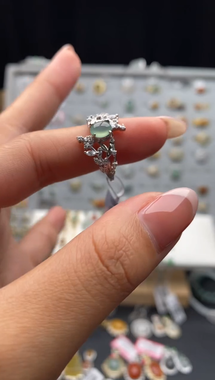 银S925镶嵌戒指翡翠雪***仗天然A货翡翠