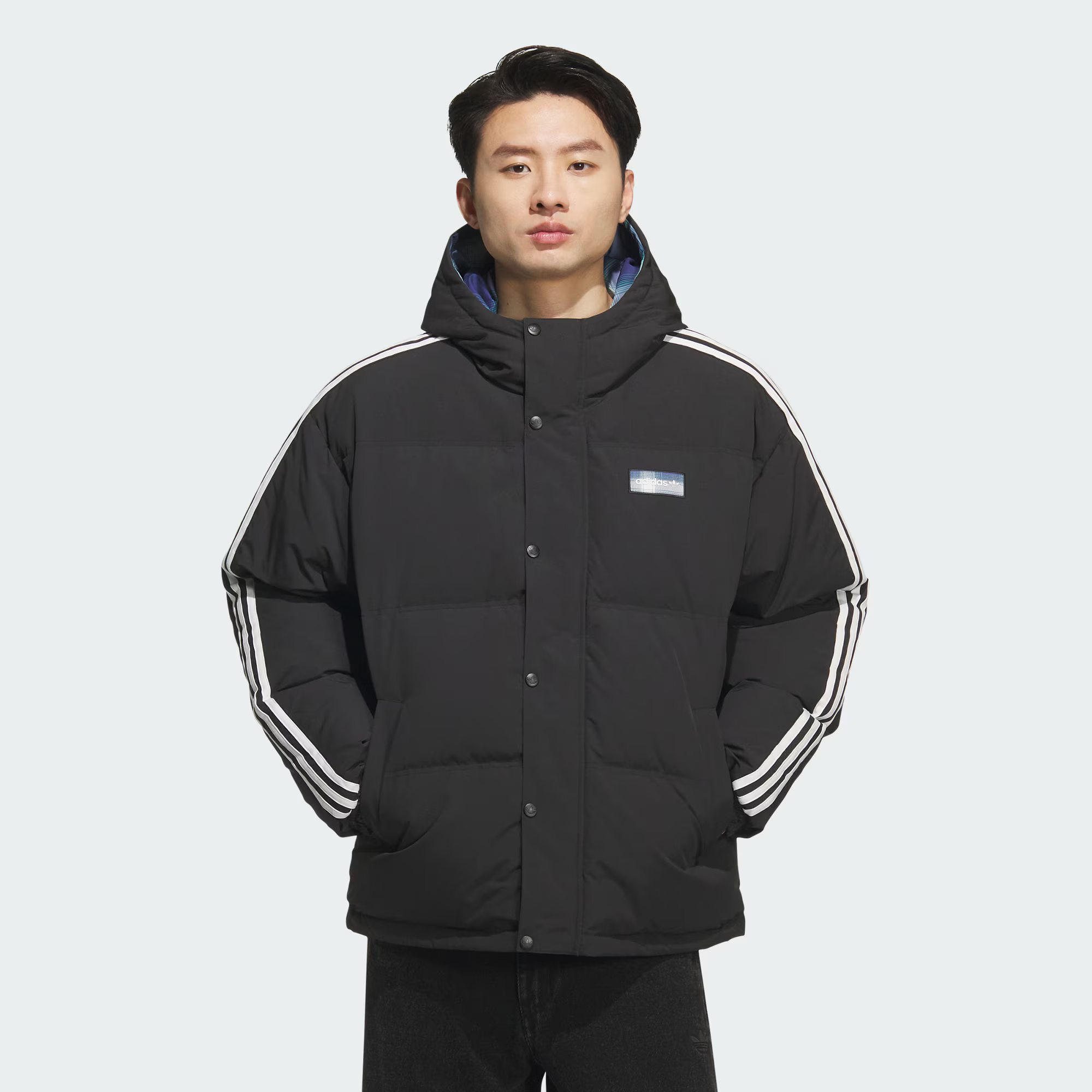 adidas三叶草 保暖双面穿运动鸭绒连帽羽绒服 KF9277