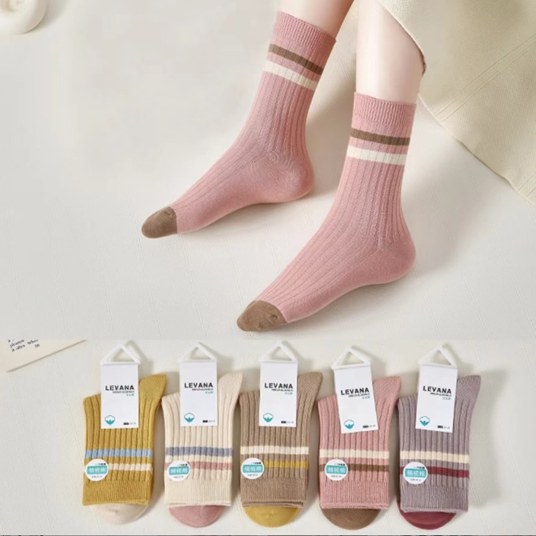 【新疆棉袜】女士袜子中长筒冬季防臭条纹拼接学院风男士袜子百搭
