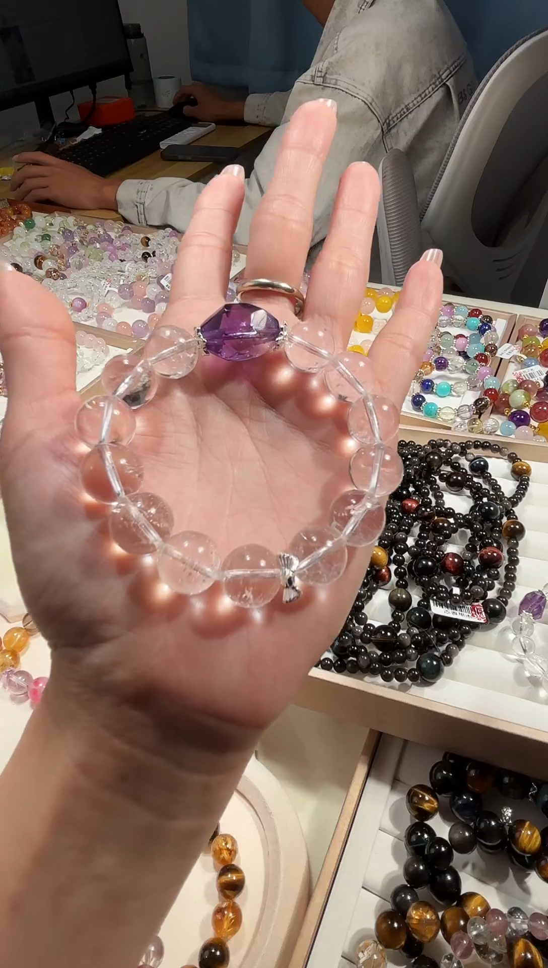 未镶嵌手串水晶白水晶卡12加紫随行手串