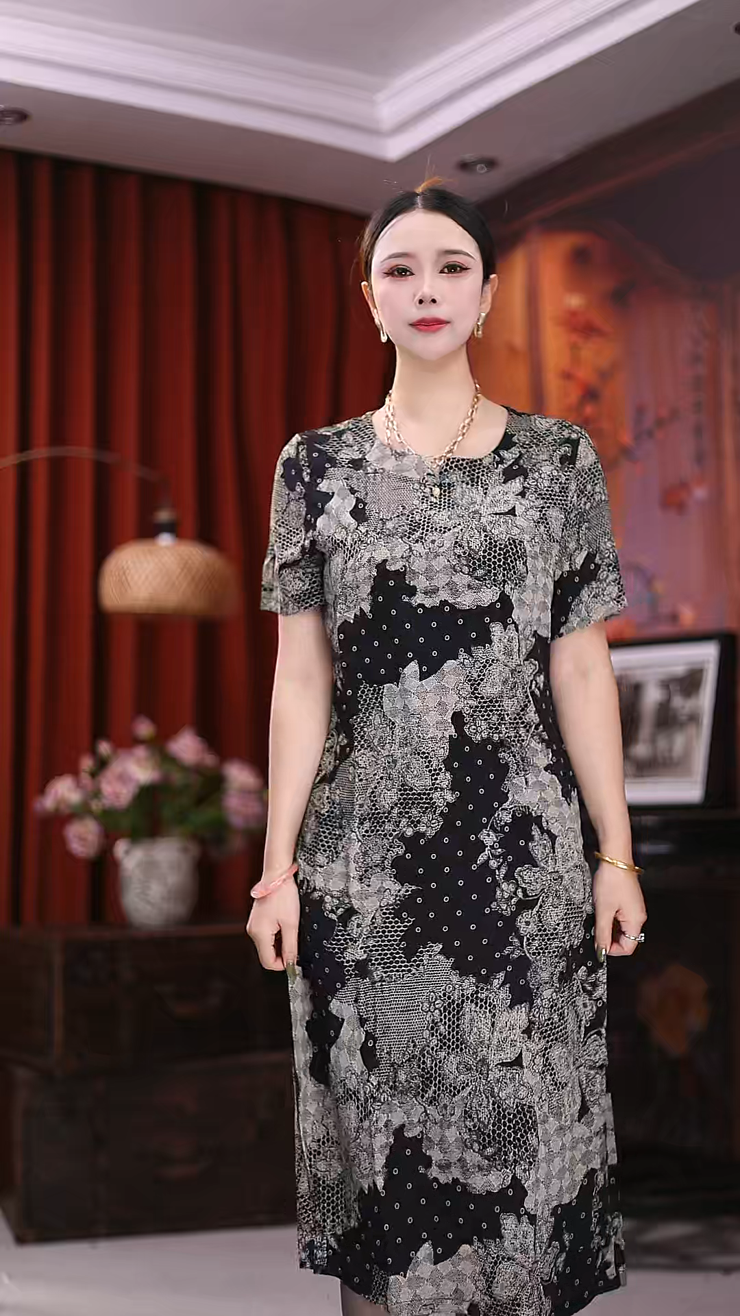 A17-（荷韵）百搭休闲风女装中老年女装长裙妈妈装花色碎花