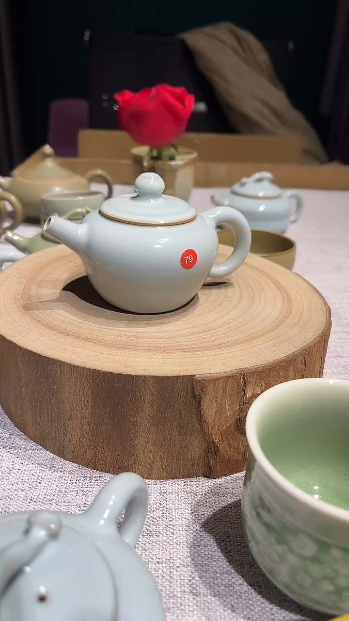 摆件陶原生态原矿月白苹果壶