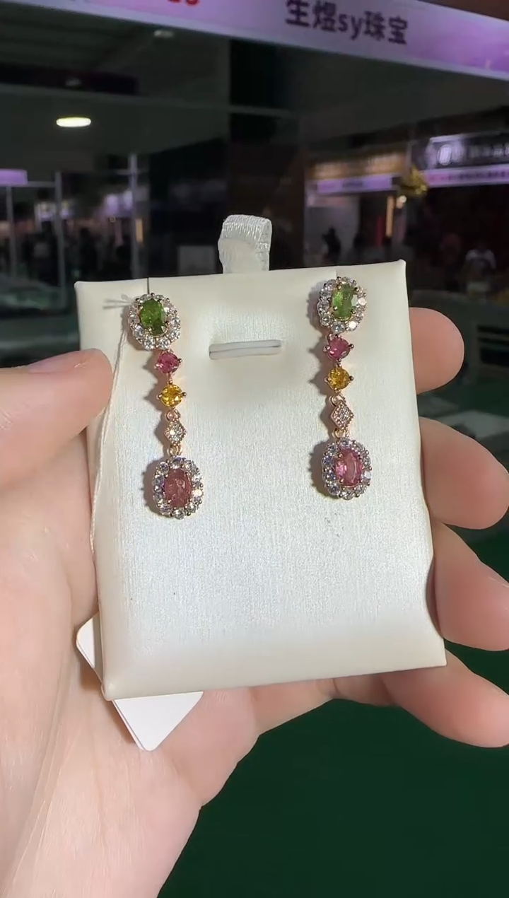 银S925镶嵌耳饰碧玺耳坠设计款多样性发一件