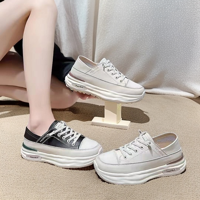 【慧姐】603洋气松糕鞋女夏季百搭真皮春季系带松糕底厚底小个子