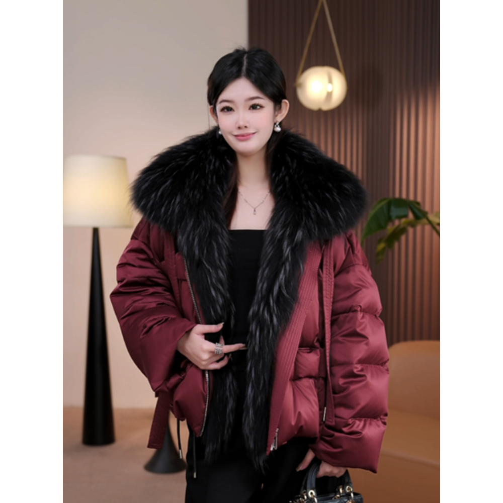 25629冬季新款时尚高级感可拆卸帽子短款大毛领羽绒服