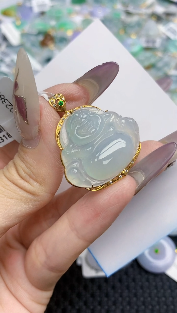 翡翠挂件18K金镶嵌289   天然翡翠A货