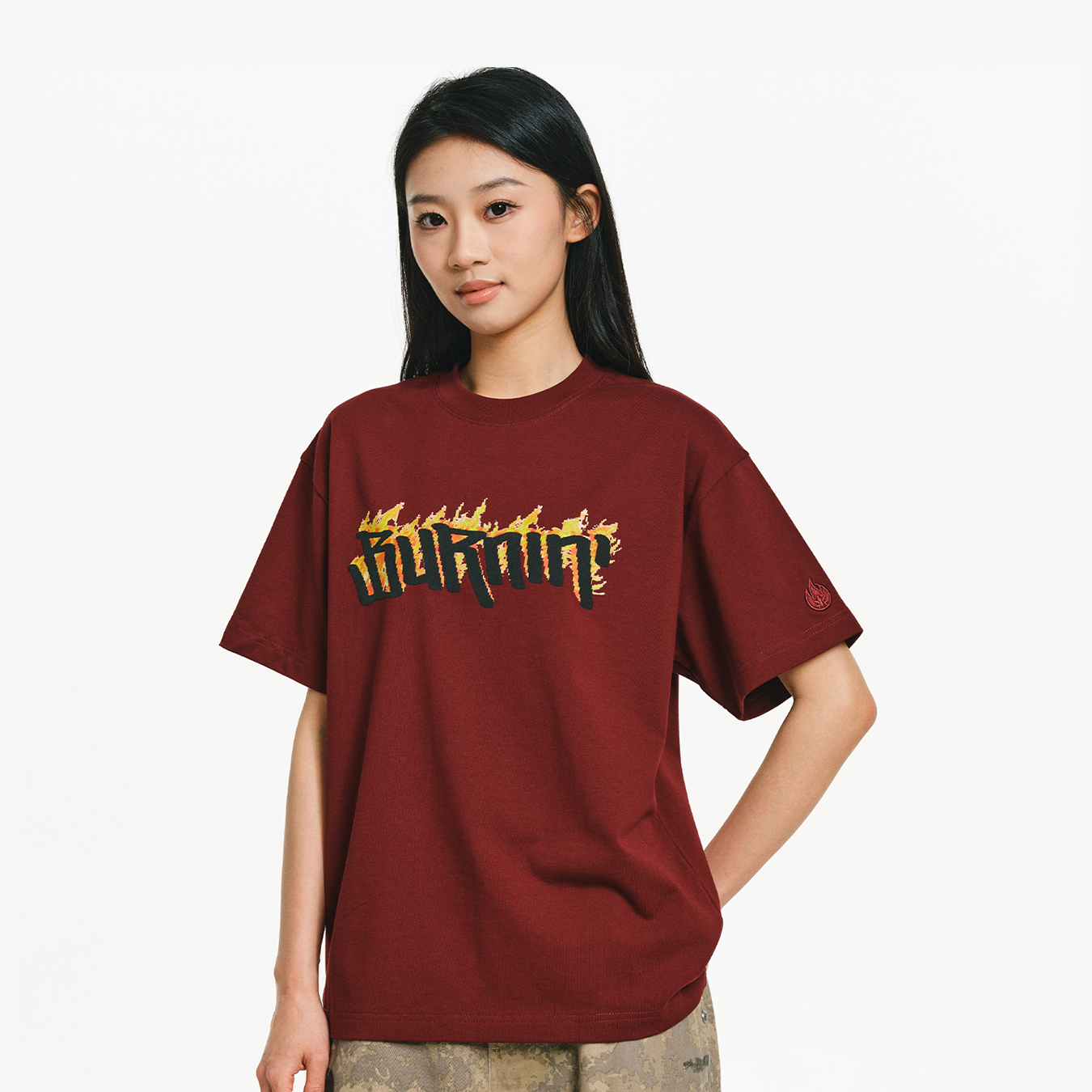 BURNIN*火焰像素短袖T恤美式休闲夏季运动百搭纯棉宽松圆领潮流