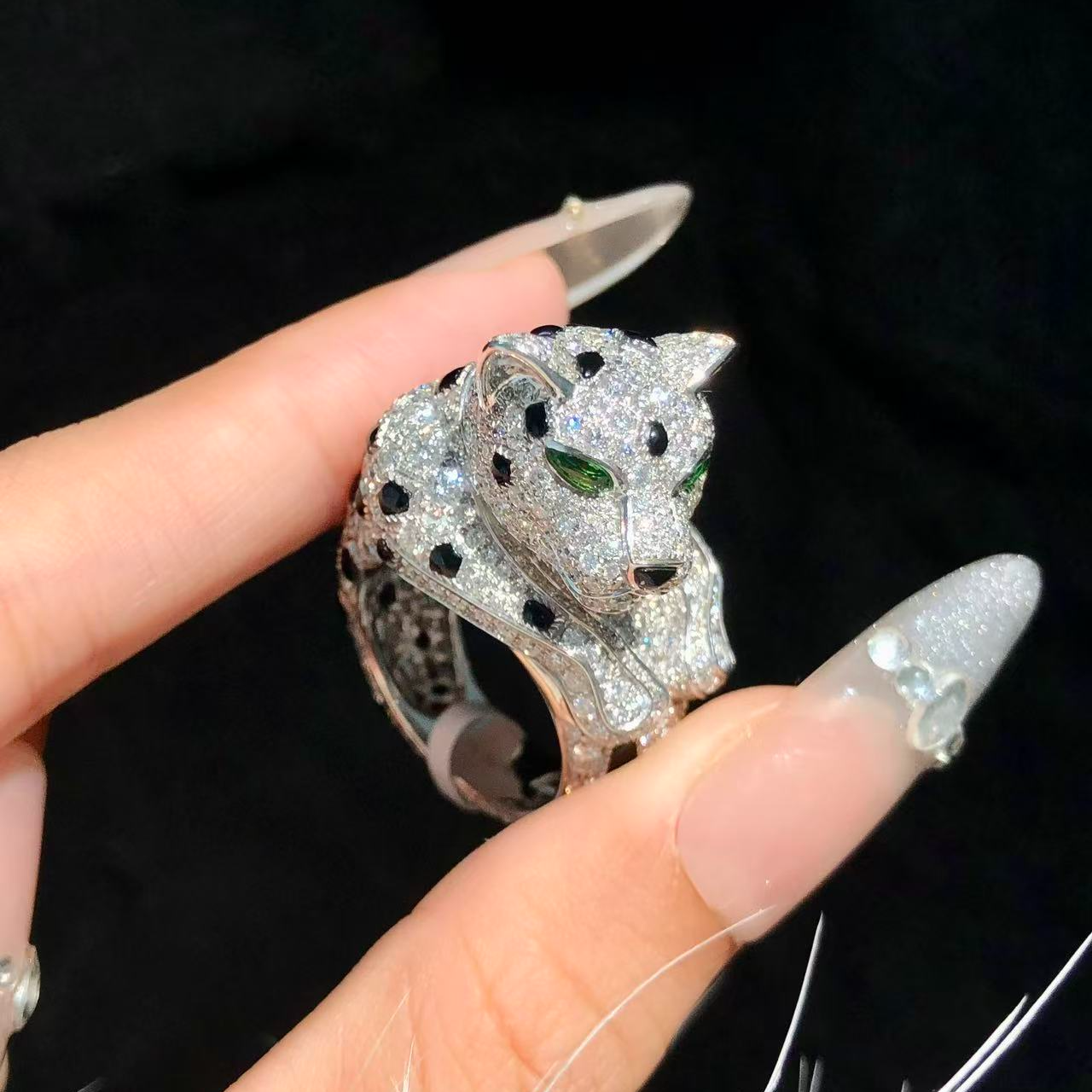 18K金满钻半趴豹戒指 CZ (定制品质48小时鉴赏期）