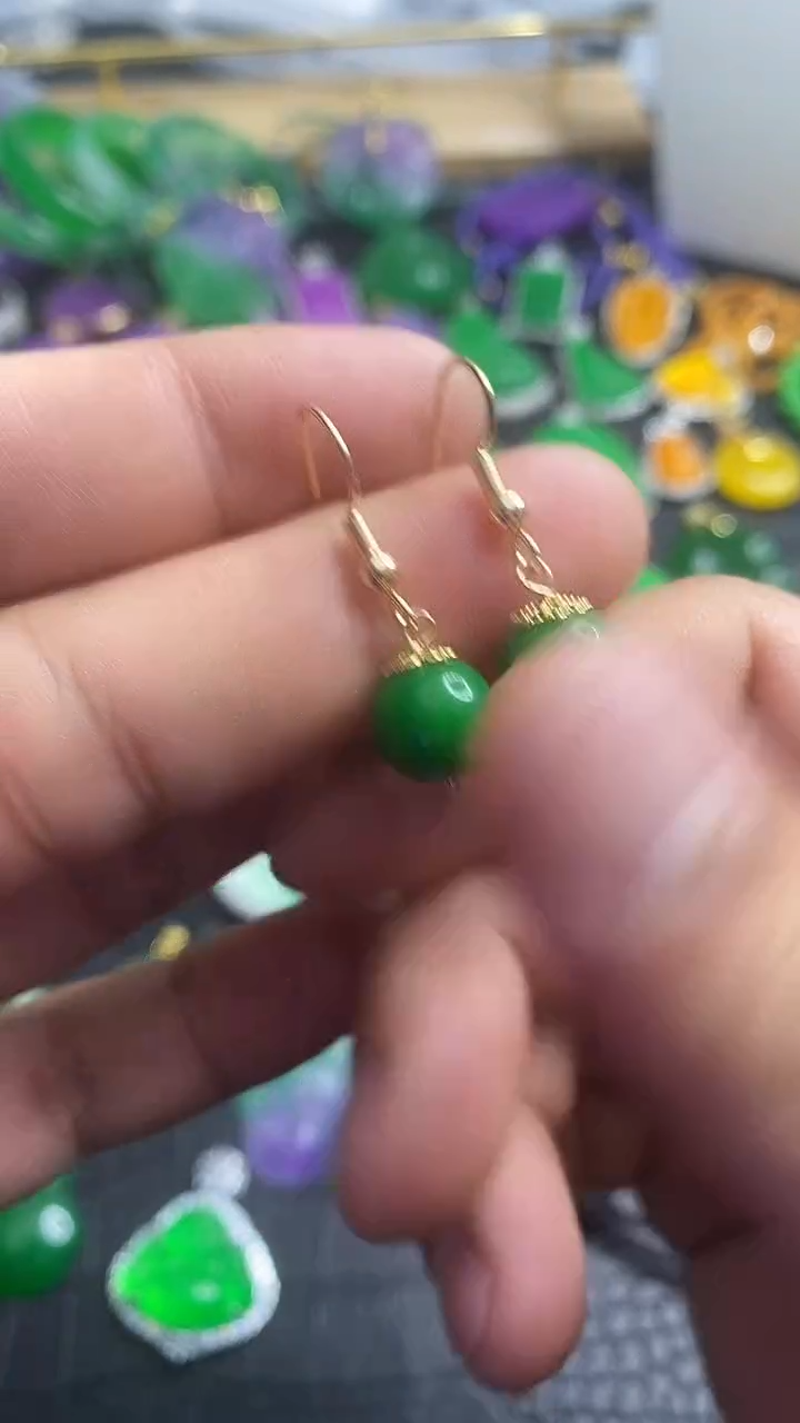 银S925镀金镶嵌翡翠耳饰S013