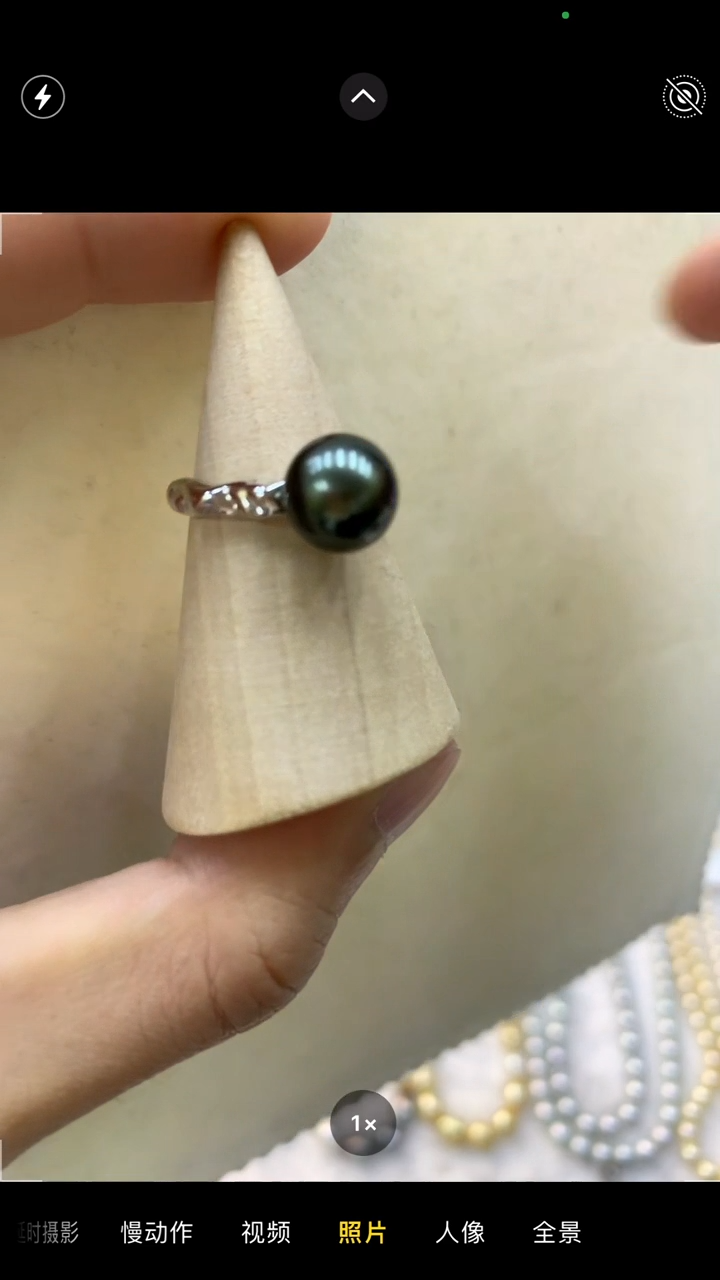 【闪购商品】海水珍珠戒指银S925镶嵌大溪地孔雀绿戒指9mm