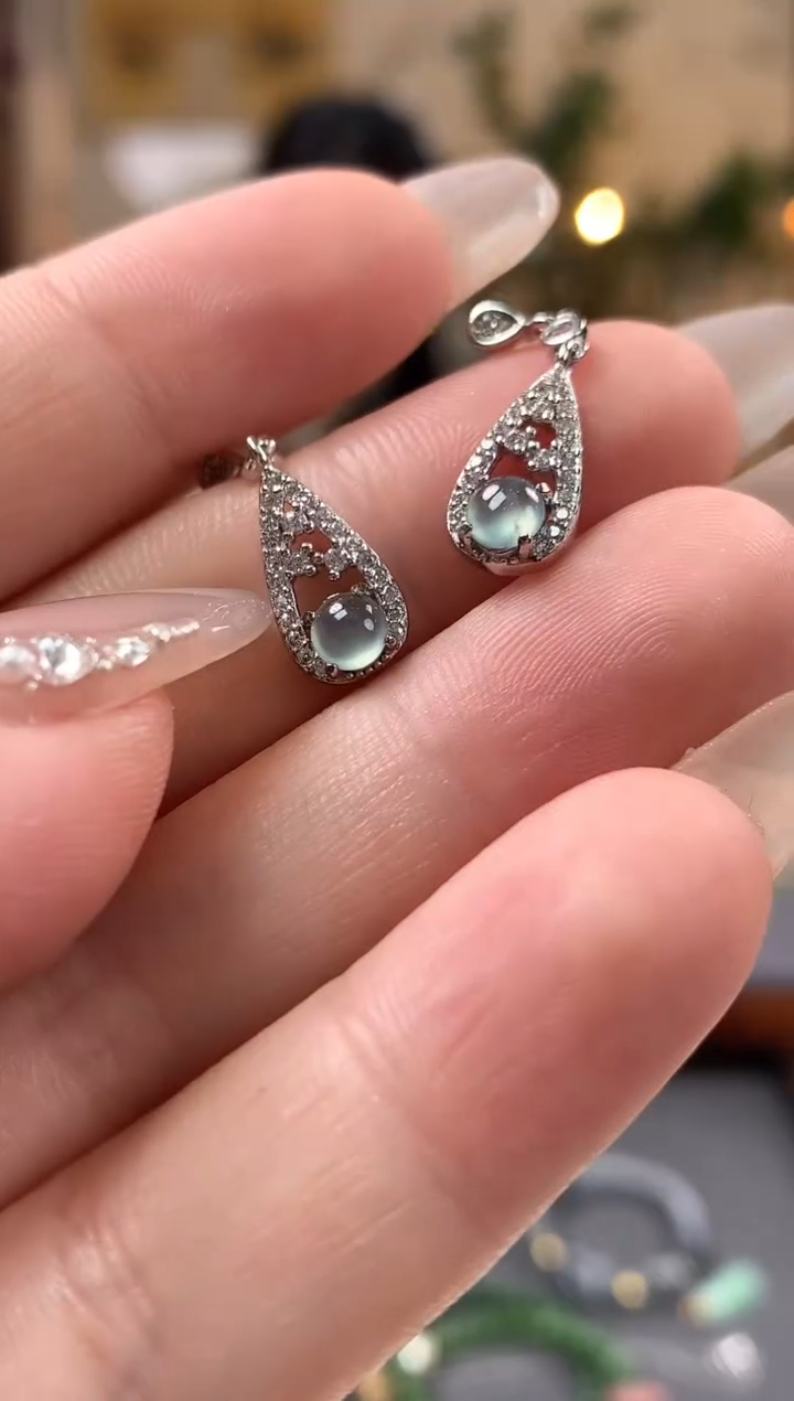 【闪购商品】翡翠耳饰银S925镶嵌耳饰