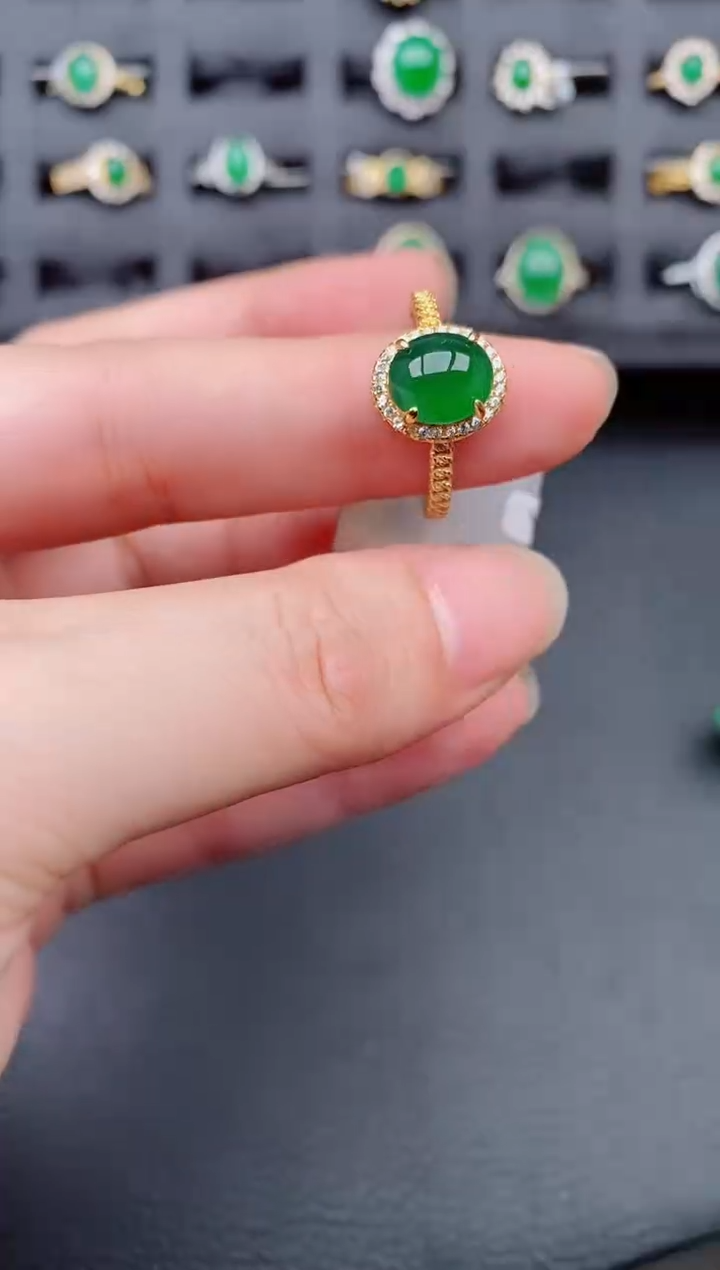 银S925镶嵌戒指翡翠天然a货翡翠135