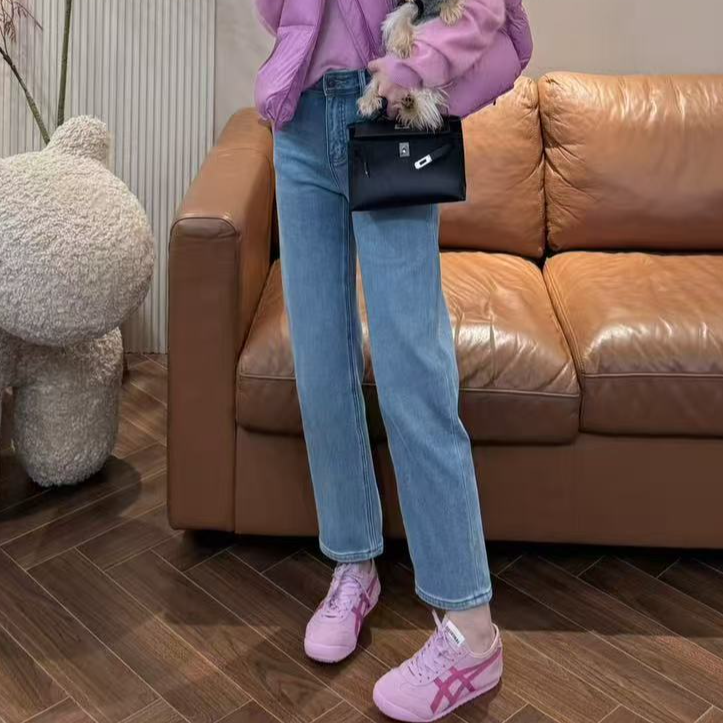 J14 高腰显瘦四面弹直筒加绒烟管牛仔裤 EJ1401