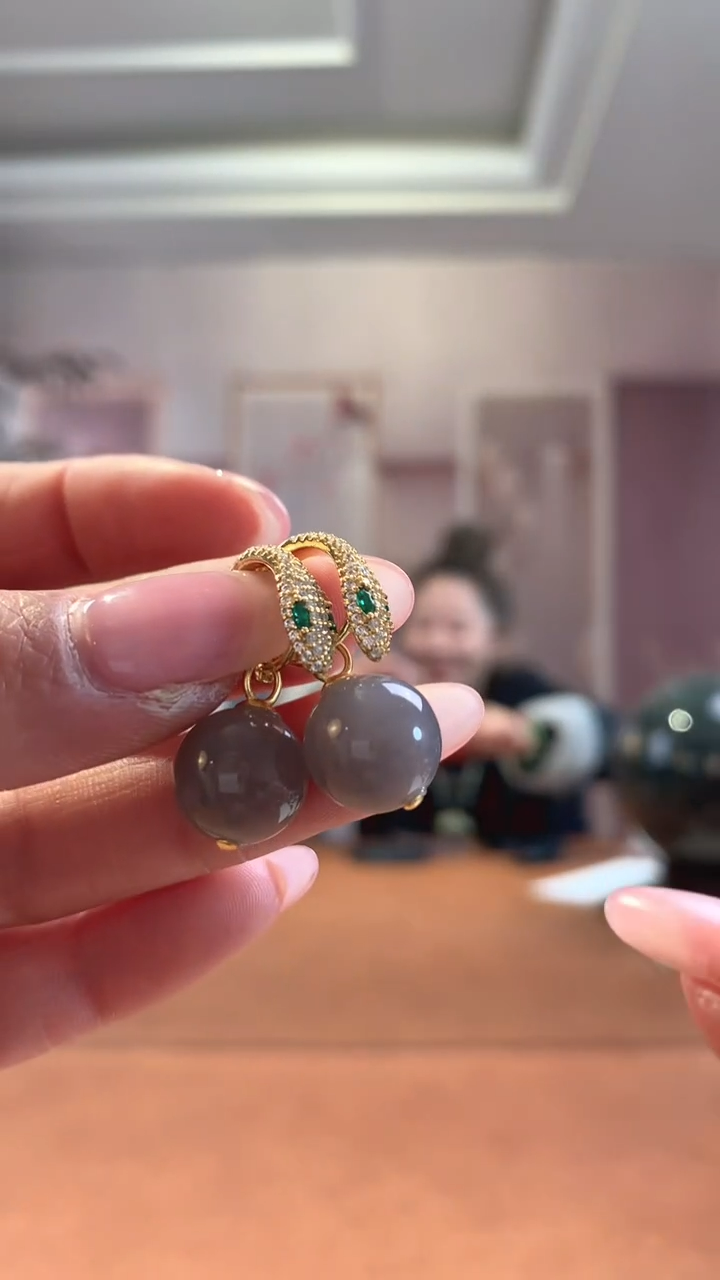 【闪购商品】和田玉耳坠银S925镶嵌烟紫耳扣2