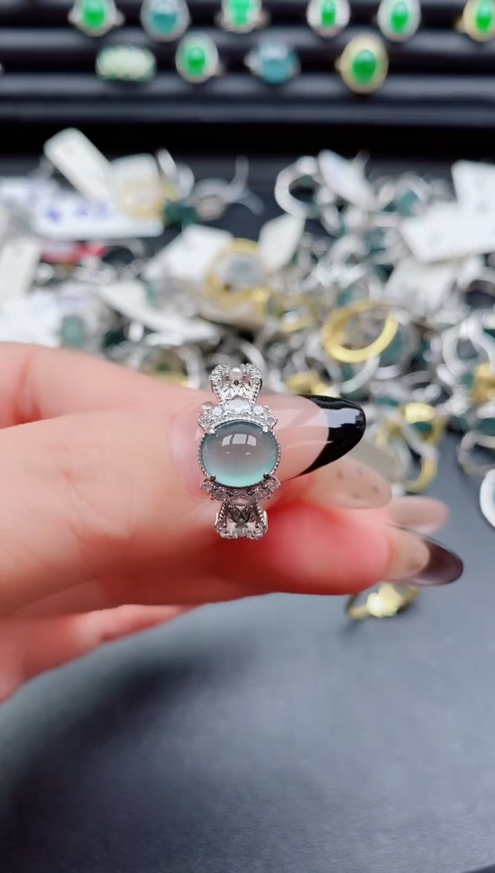 银S925镶嵌戒指翡翠1
