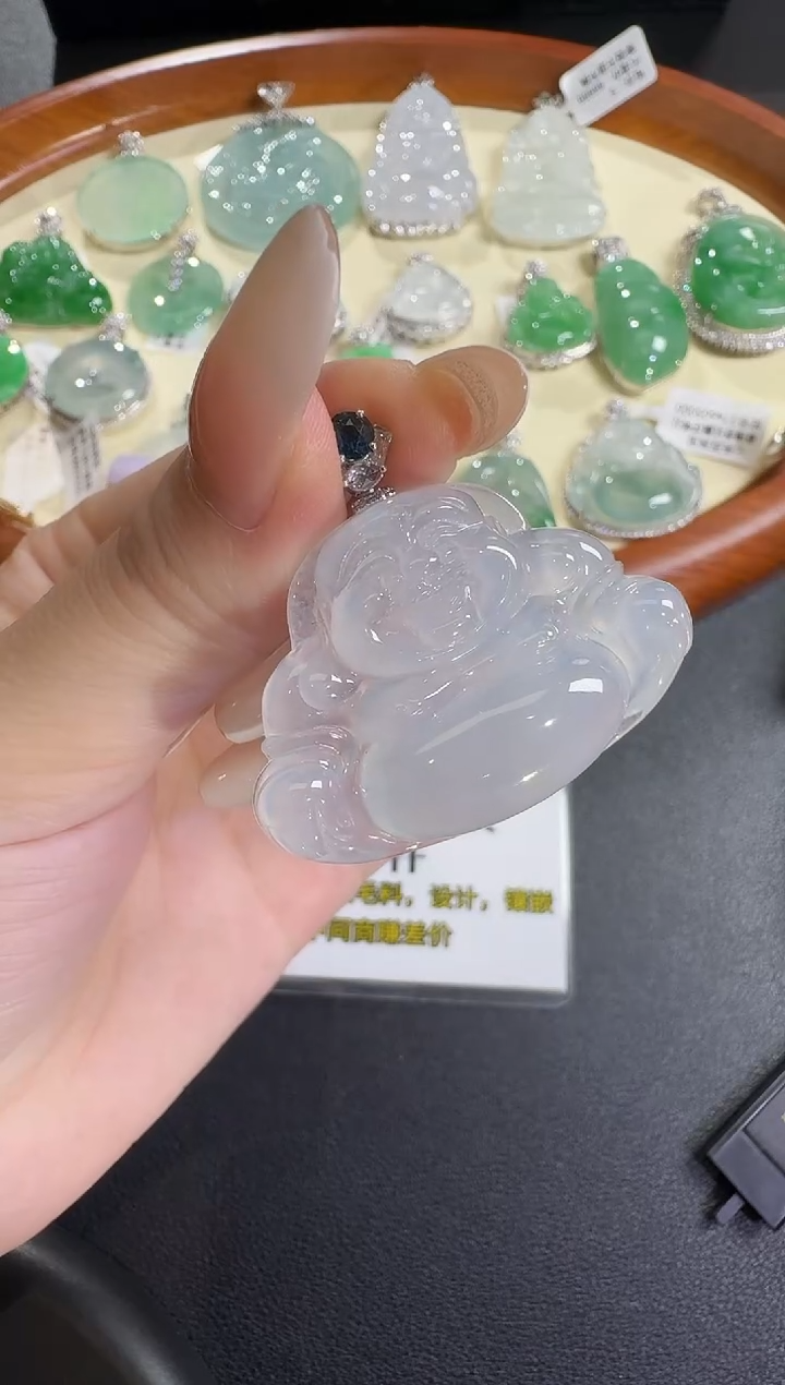 翡翠18K金镶嵌吊坠(不含链)【源头工厂】宝石钻石镶嵌