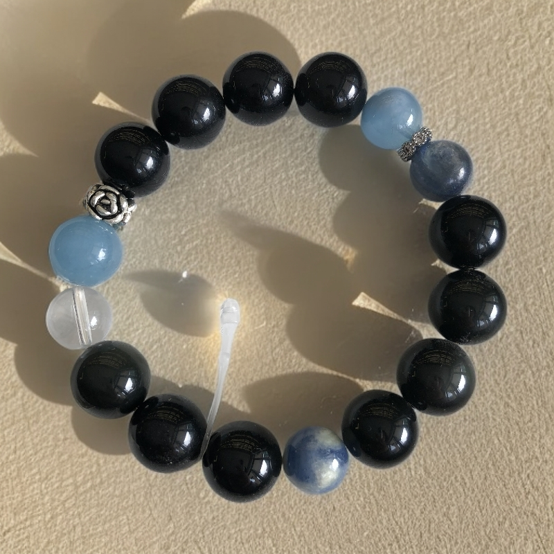 深海&星空 黑曜石•海蓝宝设计款手串011