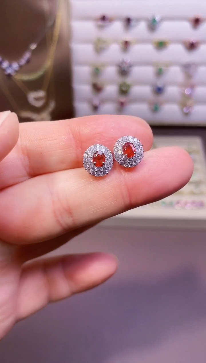 【闪购商品】彩色蓝宝石耳饰银S925镶嵌1