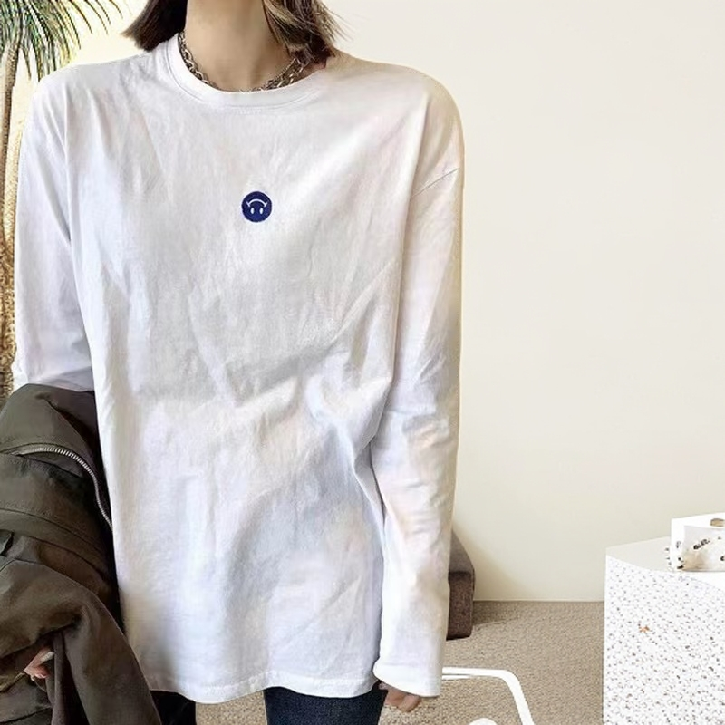 7386中长款长袖开叉t恤女纯棉打底上衣欧货新款百搭洋气大码体恤