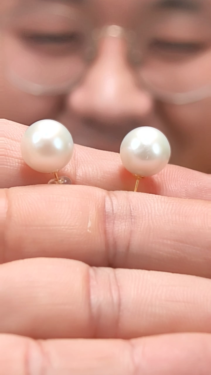 18K金镶嵌耳钉淡水珍珠18K金珍珠耳钉YX10*+