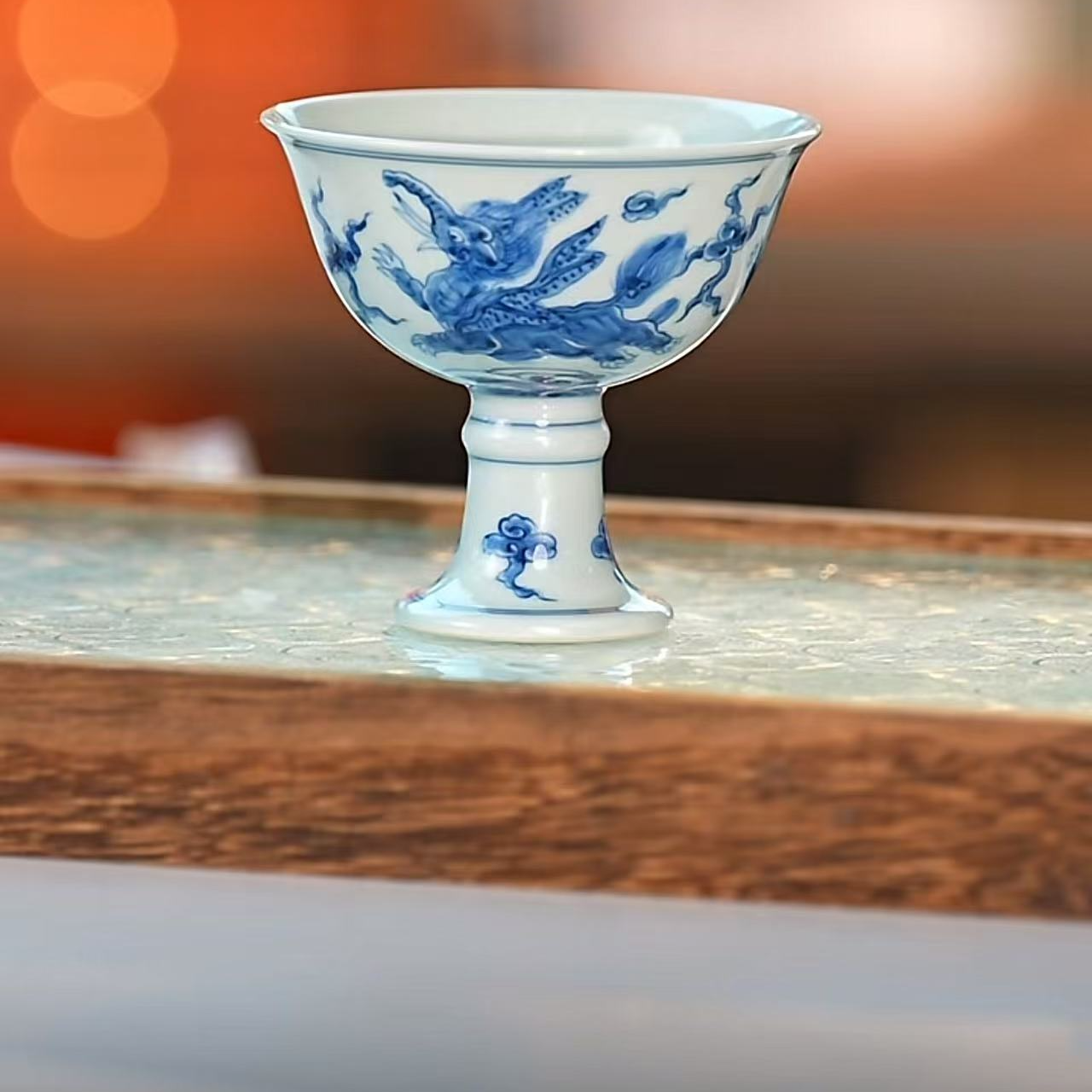 【网瓷福利】青花飞象纹高足杯