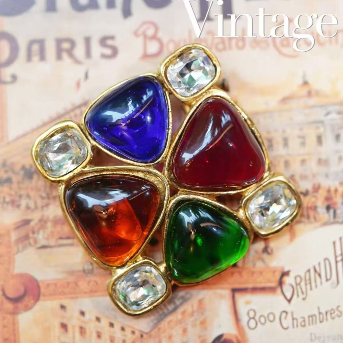 95新 Chanel/香奈儿 柚礼中古/香奈儿多色琉璃方形胸针LE503006