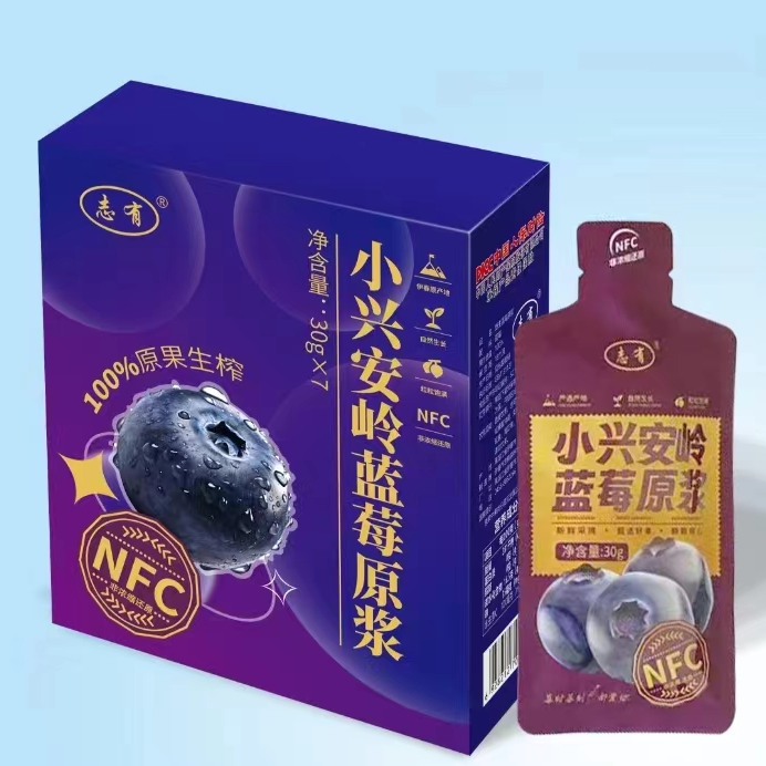 志有 小兴安岭蓝莓原浆 非浓缩NFC原浆210g/盒*6盒zht