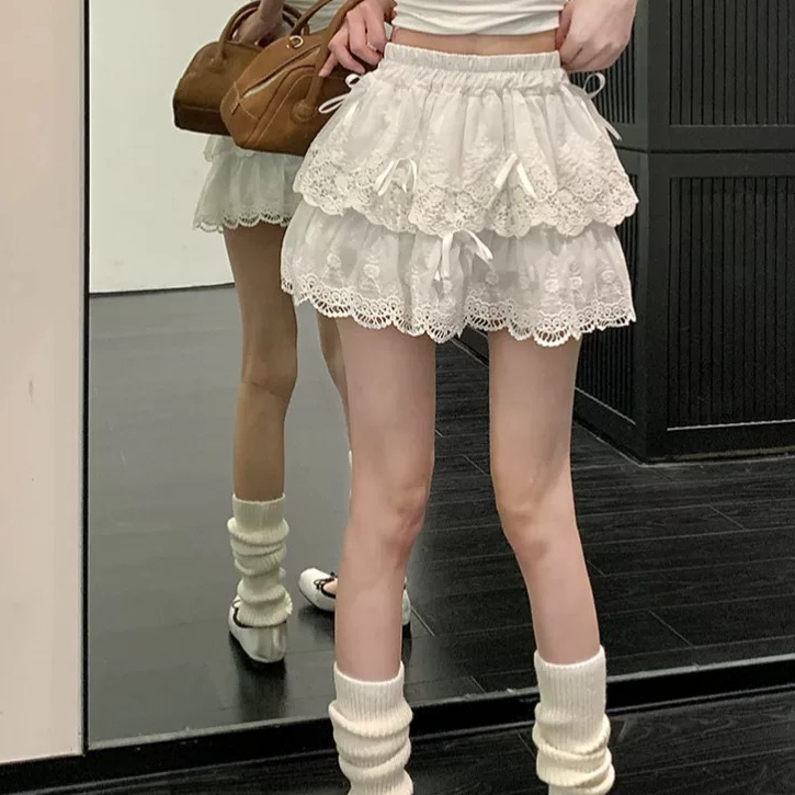 【XZ009】蝴蝶结蕾丝仙女风百搭短裙有内衬2025新款百搭显瘦潮短裙