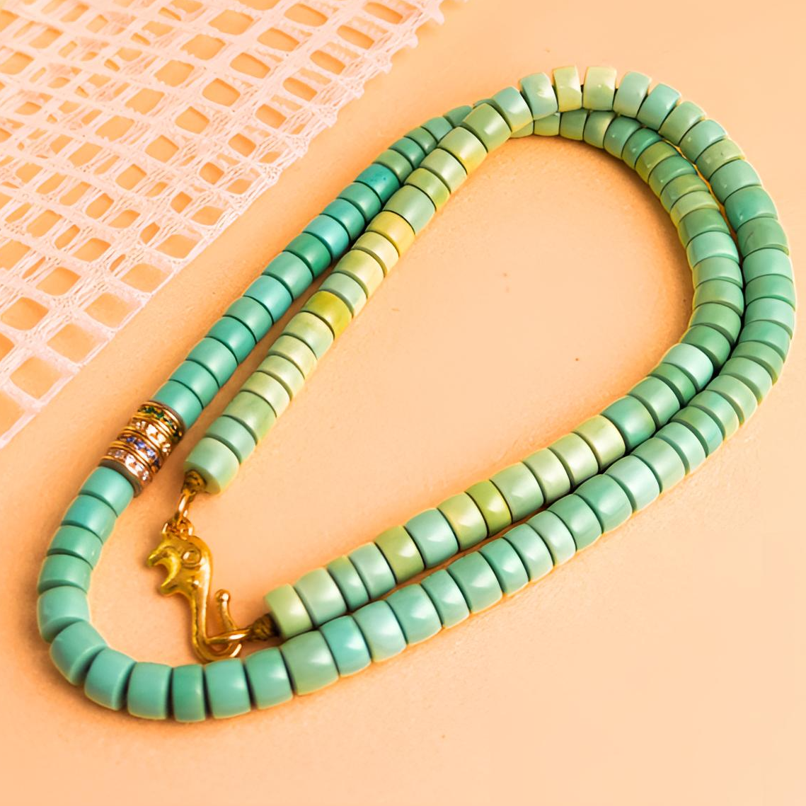 【品众甄选】天然原矿绿松石18K金+足金设计搭配直切颈链-PZYZ2978