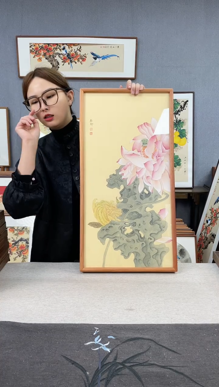 【闪购商品】国画手写手绘带框作品-35*68-杨春柳