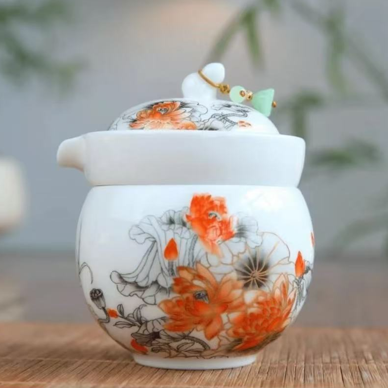 G107-水墨莲花旅行茶具