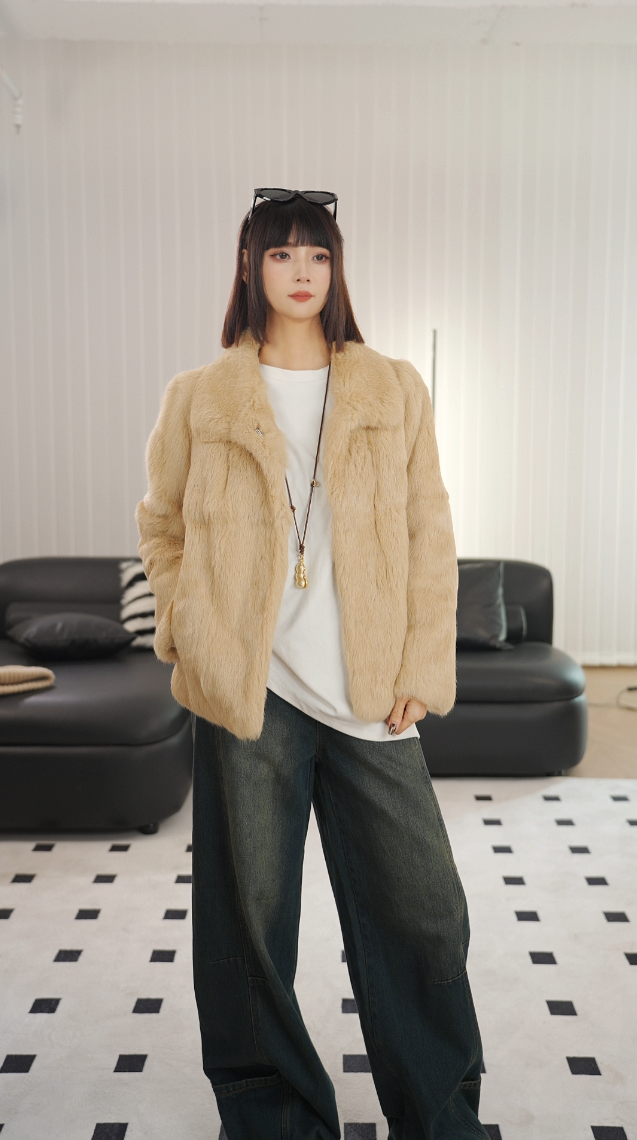 [SC]2508款女士小领皮草外套时尚百搭真皮真毛皮毛一体小领时尚