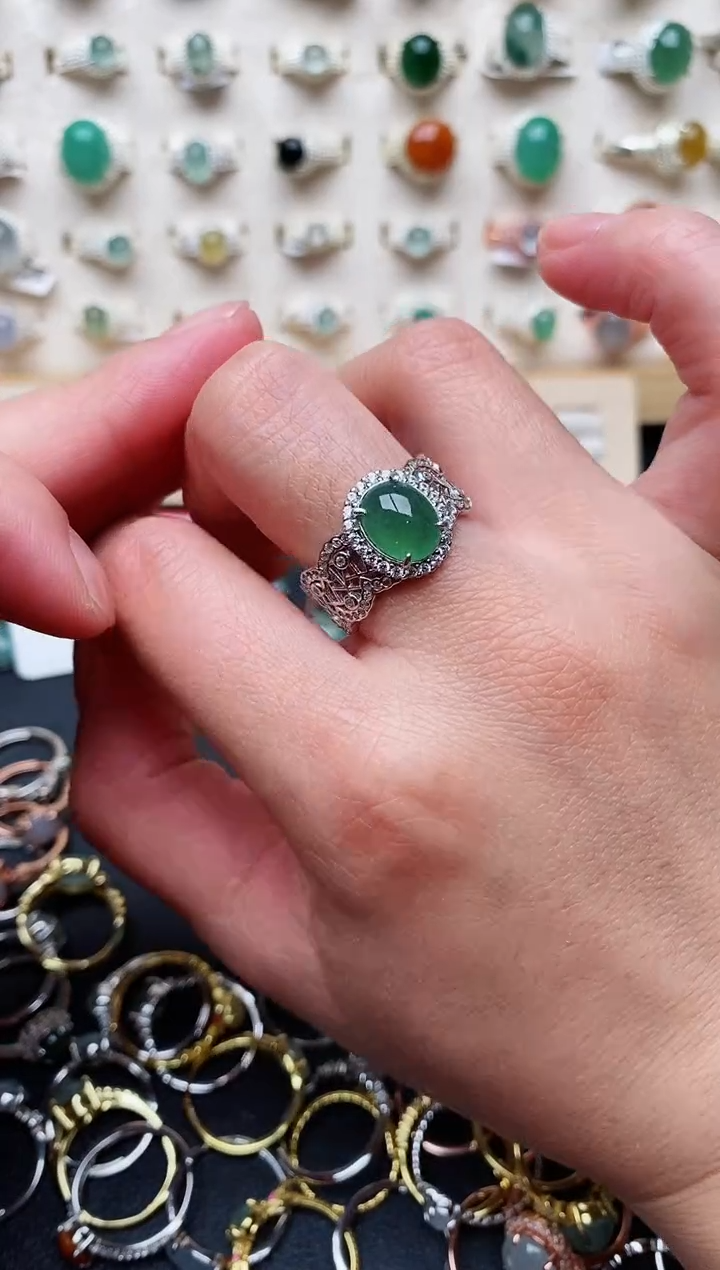 【闪购商品】翡翠戒指银S925镶嵌天然翡翠333  7+