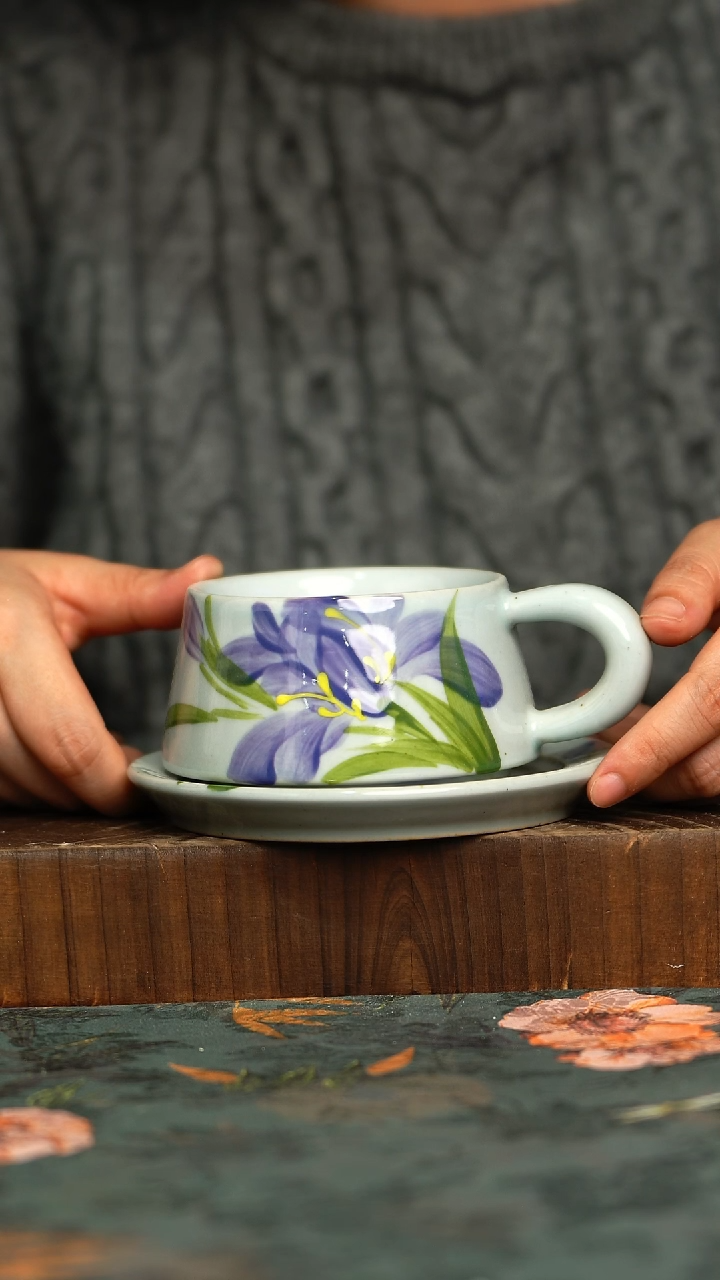 杯釉下彩手工手绘同款陶器