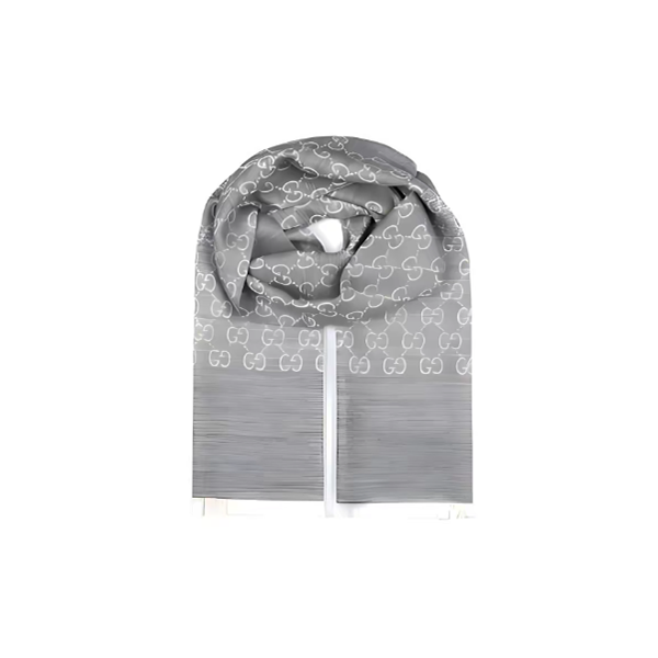 未使用 GUCCI/古驰 双G双面织花围巾流苏披肩绒线围巾男女浅灰色