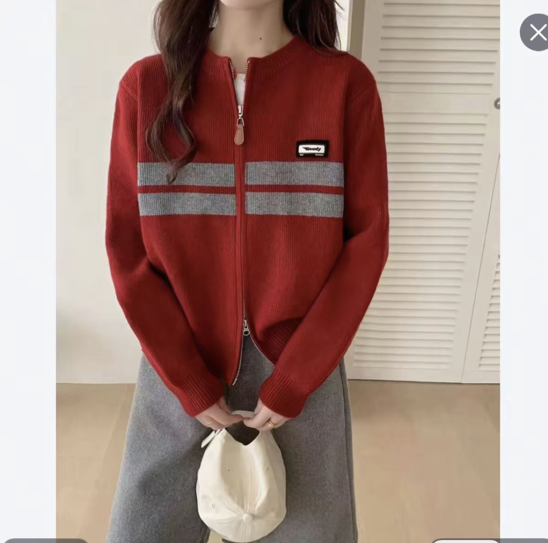 高级感时尚撞色针织衫毛衣开衫双拉链秋冬新款厚款保暖外套毛衣女