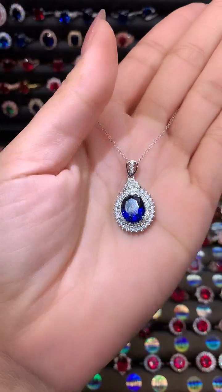【闪购商品】蓝宝石吊坠(赠链)银S925镶嵌1