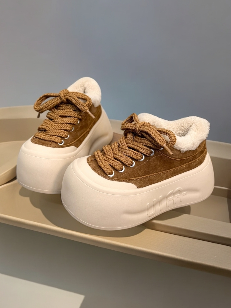 2025冬季女厚款保暖休闲风浅口松糕包头百搭时尚厚底加绒韩版