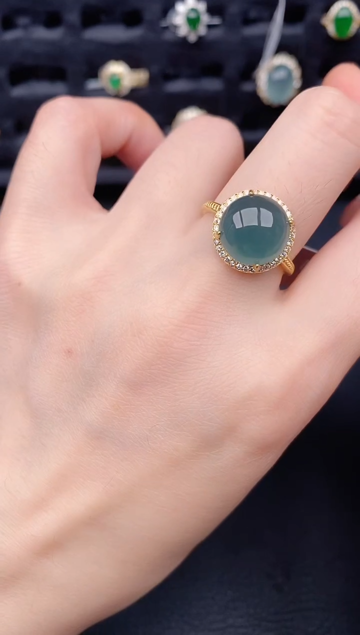 银S925镶嵌戒指翡翠天然a货翡翠135