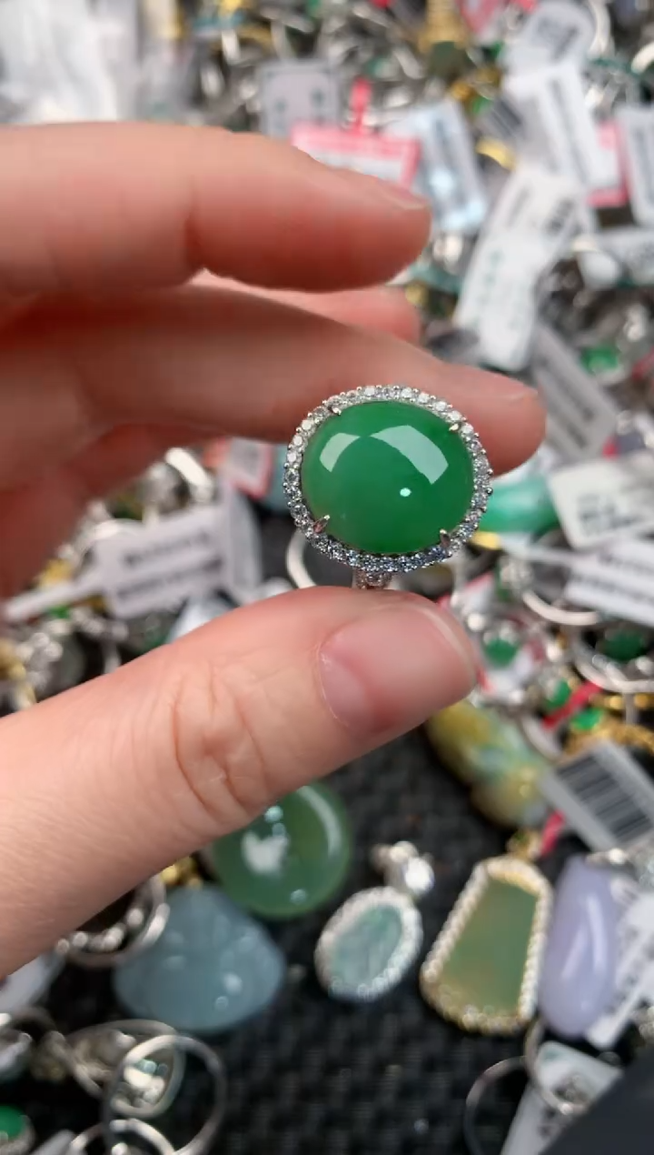 银S925镶嵌戒指翡翠222---3