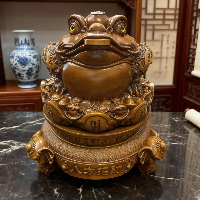 金蟾A款木纹八方来米金蟾摆件办公室家居开业装饰礼品