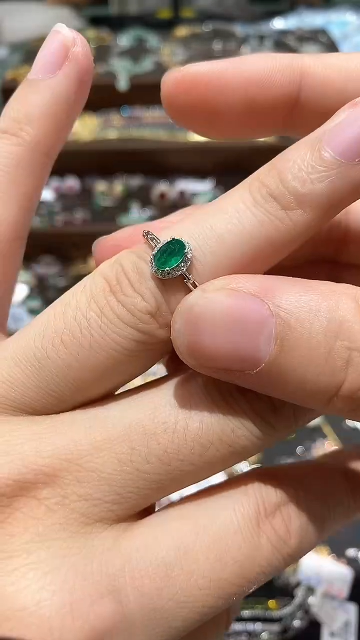【闪购商品】祖母绿戒指银S925镶嵌戒指