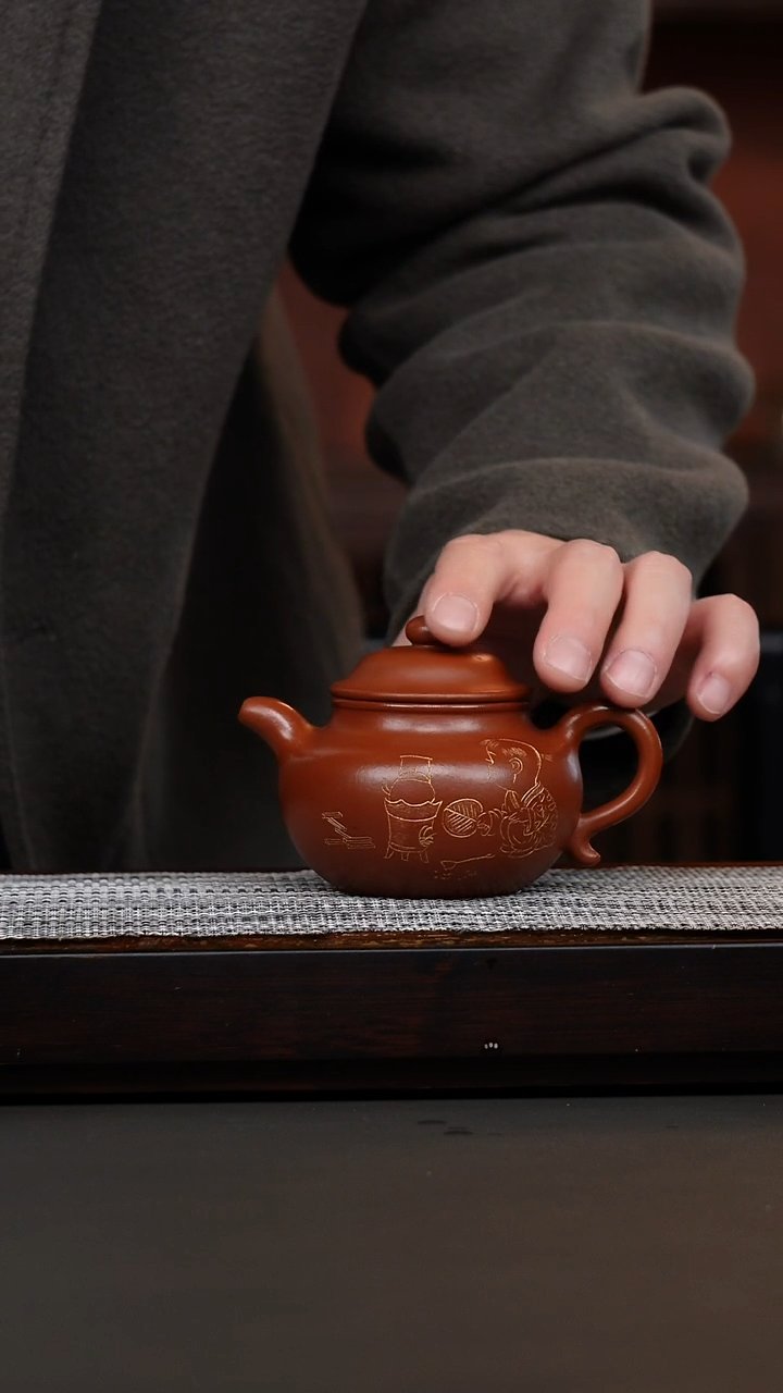 茶壶紫砂赵庄鹅黄朱泥刻绘莲子